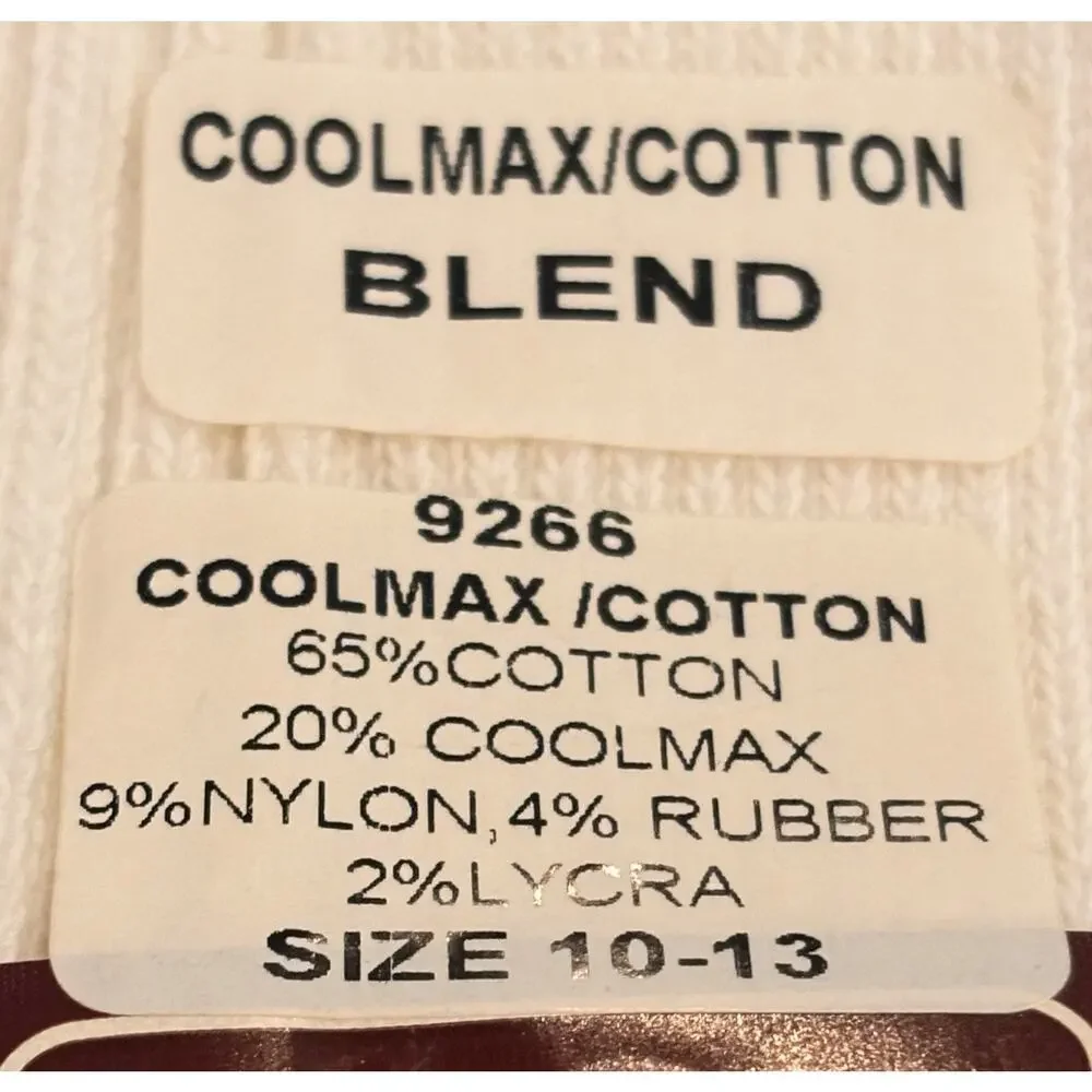 Vintage Mens Coolmax Crew Socks White USA 9266 Cotton Nylon Dutch Country New